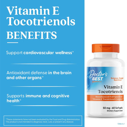 Doctor'S Best Vitamin E Tocotrienols Contains Tocogaia ULTRA™ Bioenhanced Full Spectrum Vitamin E Complex, 60 Count
