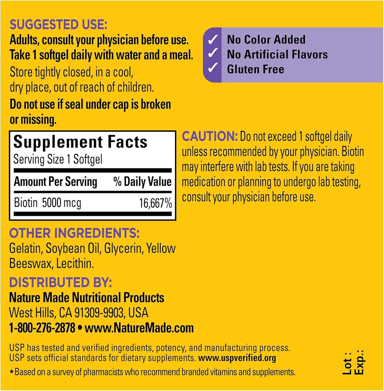 Nature Made Maximum Strength Biotin 5000 Mcg Softgels, Biotin Hair Skin and Nails Vitamins Dietary Supplement, 120 Count