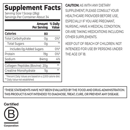 Orgain Collagen + Creatine, Unflavored, 1.95 Lbs