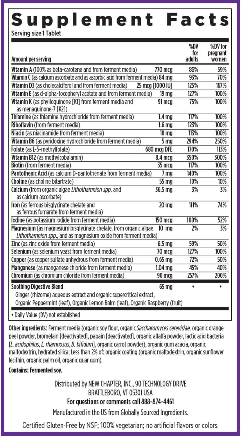 New Chapter Prenatal Vitamins, One Daily Prenatal Multivitamin Enhanced for Age 35+ with Methylfolate + Choline for Healthy Mom & Baby, Gluten Free & Non-Gmo- 30 Ct