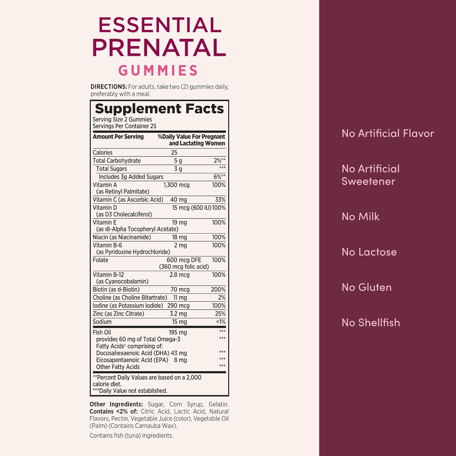 Nature'S Bounty Optimal Solutions Essential Prenatal Gummies, Folic Acid and Iodine, Omega 3 and DHA, 50 Count, 25 Total Servings