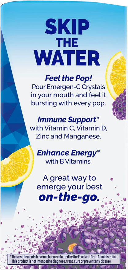 Emergen-C Immune plus Crystals, On-The-Go Immune Support Supplement with Vitamin C, Vitamin D, B Vitamins, Zinc and Manganese, Berry Lemonade - 28 Stick Packs