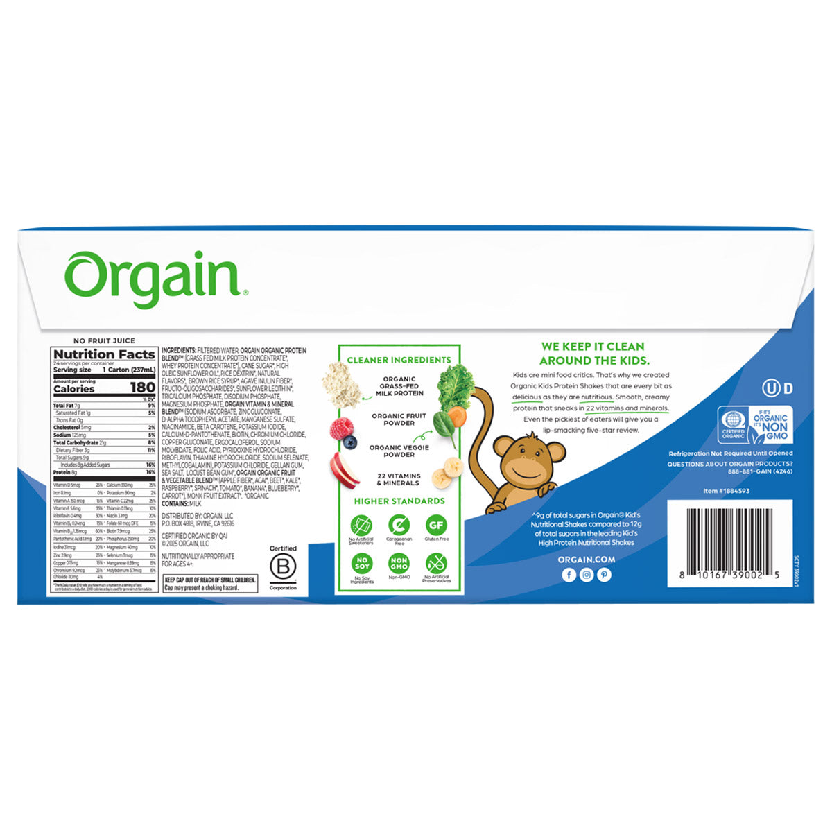 Orgain USDA Organic Kids Nutritional Protein Shake, Vanilla, 8 Fl Oz, 24-Pack