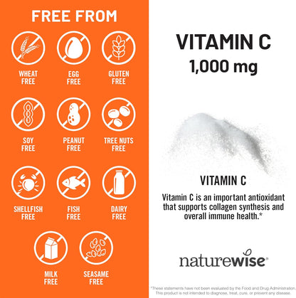 Naturewise Vitamin C 1000Mg Capsules - Extra Strength Vegan Vitamin C for Daily Antioxidant & Immune Support - Non-Gmo, USA Manufactured - 120 Capsules[120-Day Supply]
