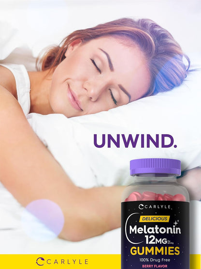 Carlyle Melatonin Gummies 12Mg | 100 Count | Berry Flavor | Vegan Supplement | Non-Gmo, Gluten Free