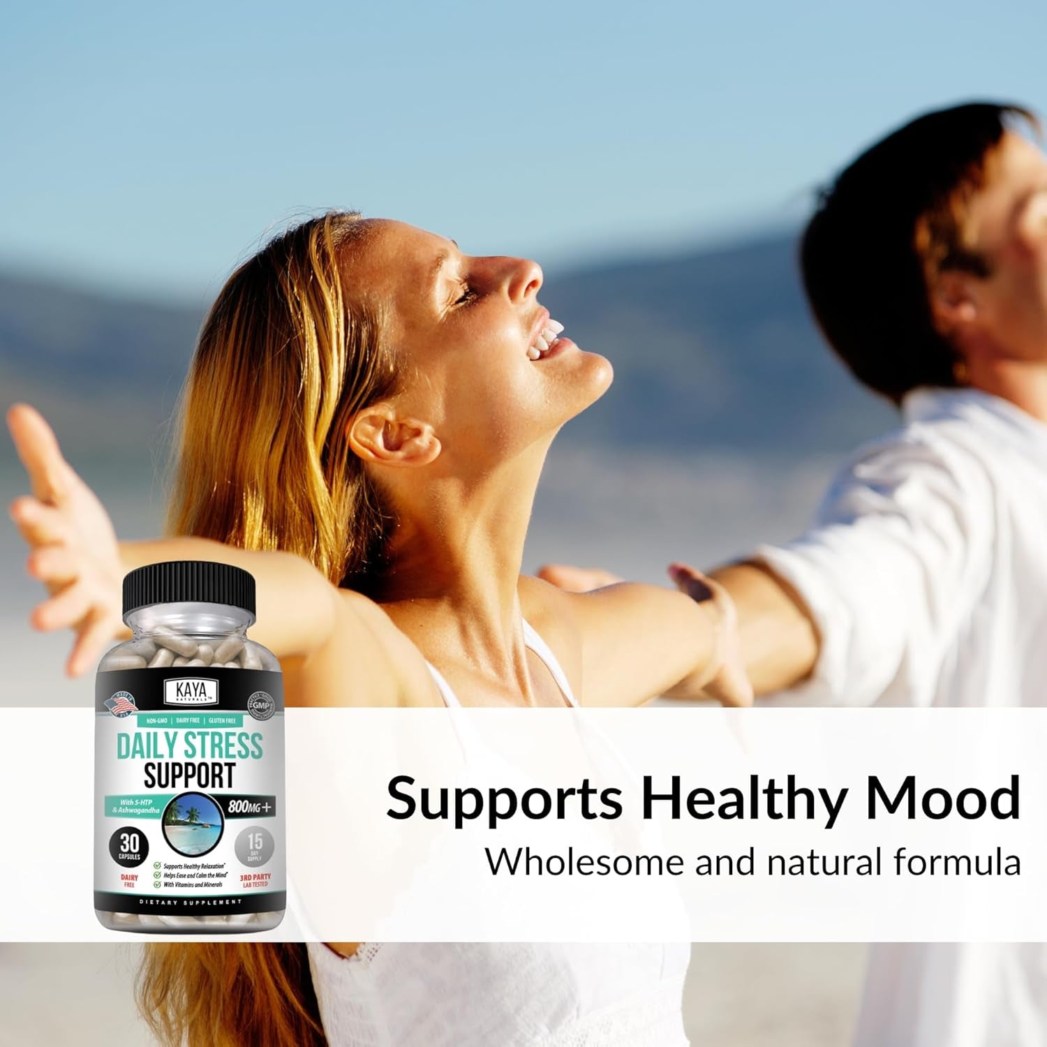 Naturals - Natural Herbal Stress Relief Support Vitamin Supplement to Relax and Calm the Mind - Boost Mood - Happy Pills - Anxiousness Support - 30 Capsules