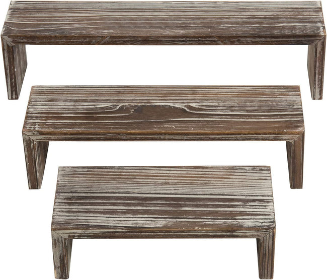 Tabletop Torched Wood Nesting Decorative Display Riser Stands, Set of 3