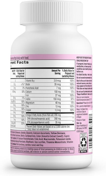 One a Day Prenatal Vitamins- Folic Acid, Iron, Omega- 3 (DHA), Pregnancy Vitamins for Women, Prenatal Multivitamin for Mom and Baby Support, Pregnancy Must Haves 90 Ct (Packaging May Vary)