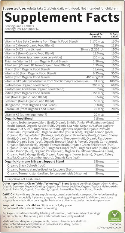 Garden of Life Multivitamin for Women 40 Plus, Organics Womens Vitamins, Hormone & Breast Health Support Blend, Vegan, 120 Tablets