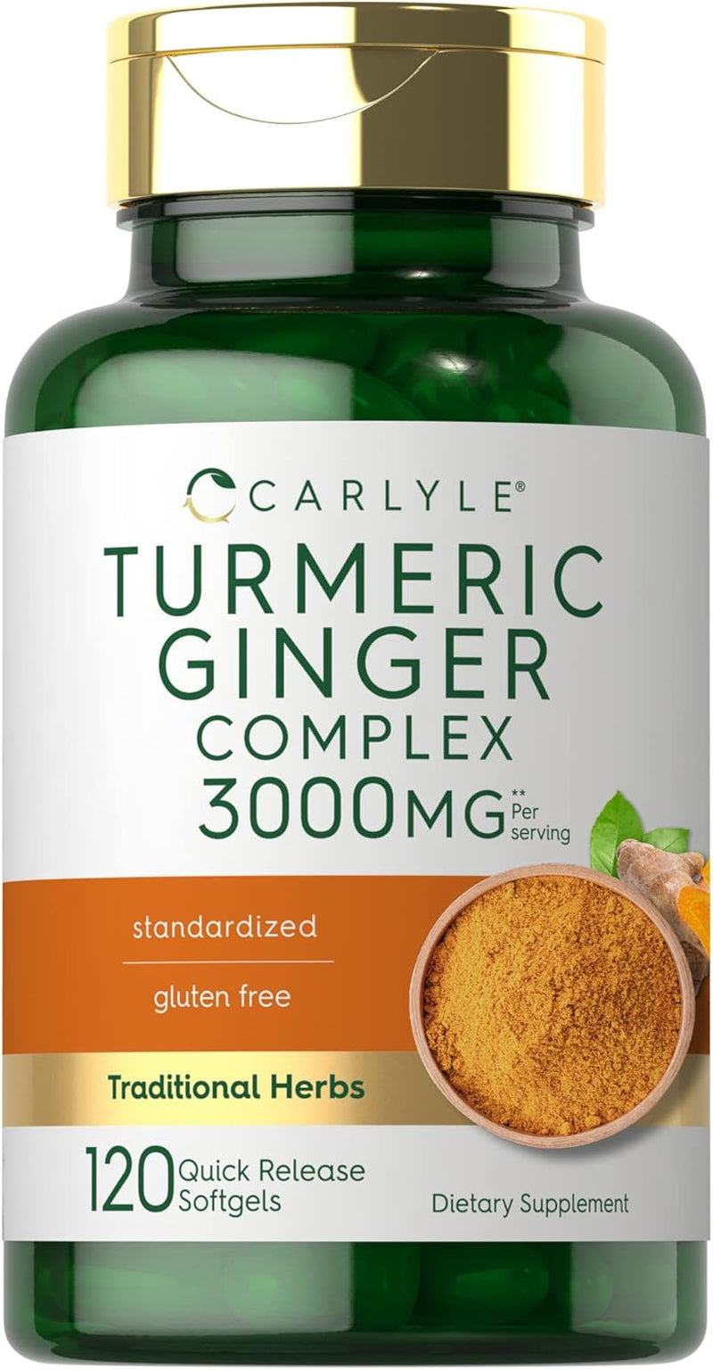 Carlyle Turmeric and Ginger Supplement 3000 Mg | 120 Softgel Capsules | Turmeric Curcumin Complex | with Black Pepper Extract | Non-Gmo, Gluten Free