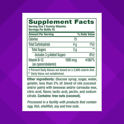 Vitafusion Vitamin B12 Gummy Vitamins for Energy Metabolism Support, Raspberry Flavored, America’S Number 1 Gummy Vitamin , 70 Day Supply, 140 Count