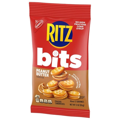 RITZ Bits Peanut Butter Sandwich Crackers, 3 Oz Bags Case of 12