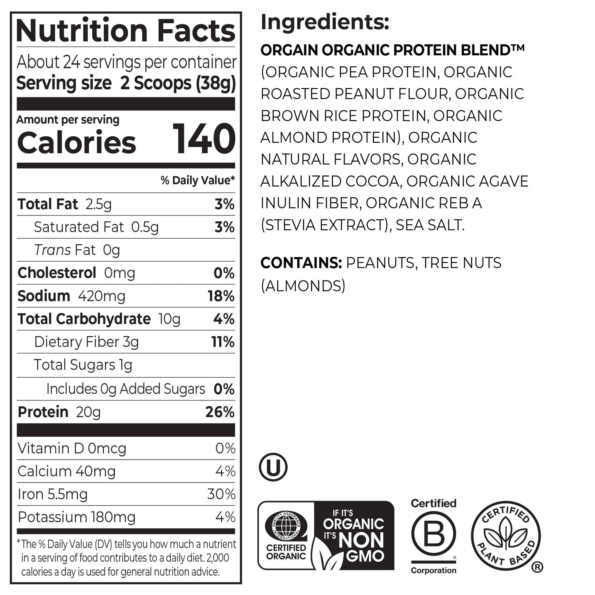 Orgain and Justin'S Nut Butter Protein Powder, Dark Chocolate Peanut Butter, 2.01Lbs