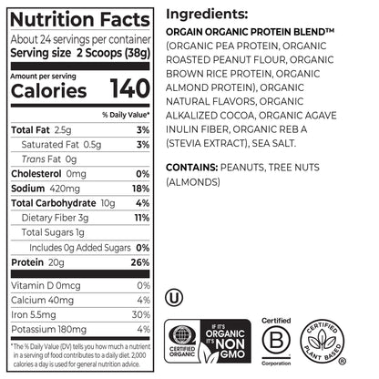 Orgain and Justin'S Nut Butter Protein Powder, Dark Chocolate Peanut Butter, 2.01Lbs