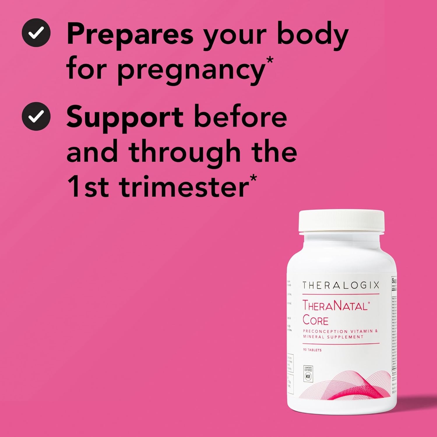 Theralogix Theranatal Core Preconception Vitamin Supplement - 90-Day Supply - Prenatal Vitamins & Fertility Supplement for Women with Folate, Vitamin D3, Choline & More* - NSF Certified - 90 Tablets