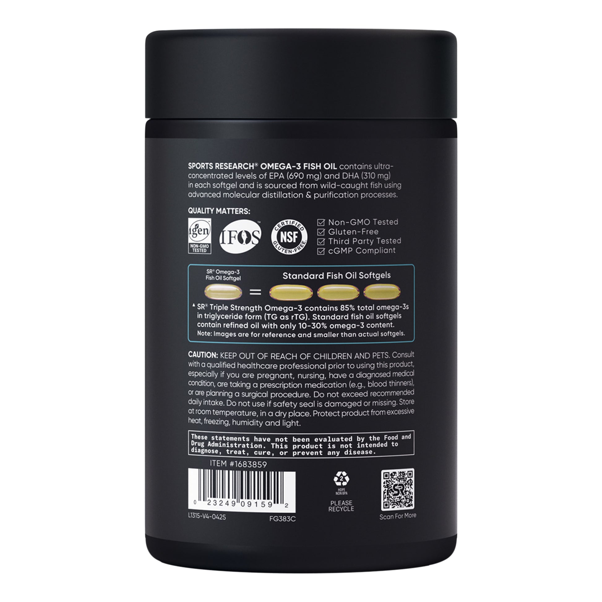Sports Research Triple Strength Omega-3 Fish Oil, 150 Fish Softgels