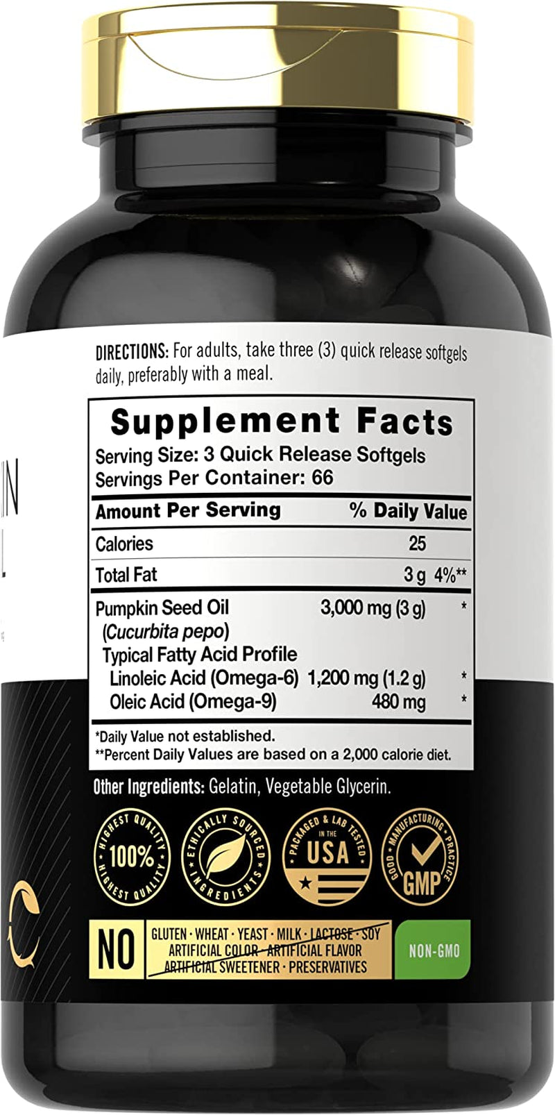Carlyle Pumpkin Seed Oil Capsules | 3000Mg | 200 Softgels | Essential Fatty Acids | Cold Pressed Dietary Supplement | Non-Gmo and Gluten Free Formula