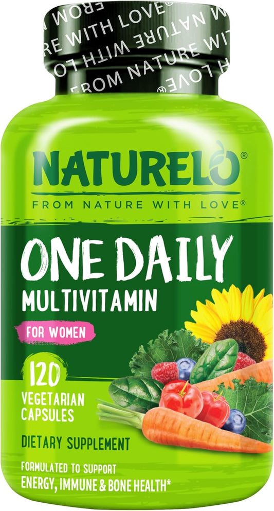 NATURELO One Daily Multivitamin for Women W/Vitamin B12, 120 Ct, Energy Support, Whole Food Daily Women Multivitamin Supplement, Nourish Hair/Skin/Nail, Non-Gmo, No Soy, Gluten Free, 4 Month Supply