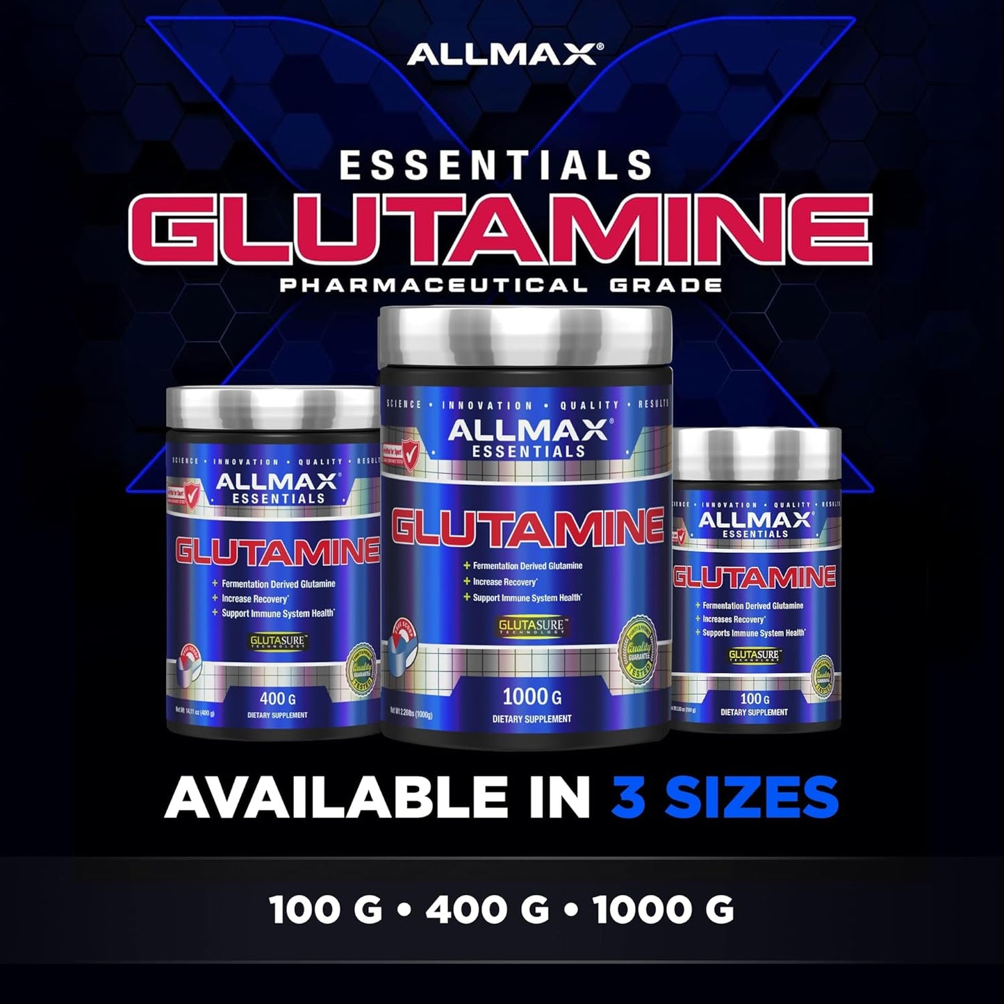 ALLMAX L Glutamine Powder 400G, Fermented L-Glutamine Powder Pure, Unflavored Glutamine Supplement for Gut Health, Recovery & Immune Support, Vegan, Gluten Free