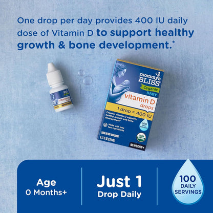 Mommy’S Bliss Organic Vitamin D Drops - Infants and Newborns - Supports Growth and Bone Development - Easy Use Vitamin D3 Supplement for Babies - 400 IU per Drop - 100 Daily Servings