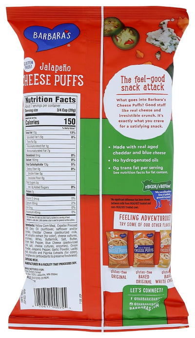 Barbaras Bakery, Puffs Cheese Jalapeno, 7 Ounce