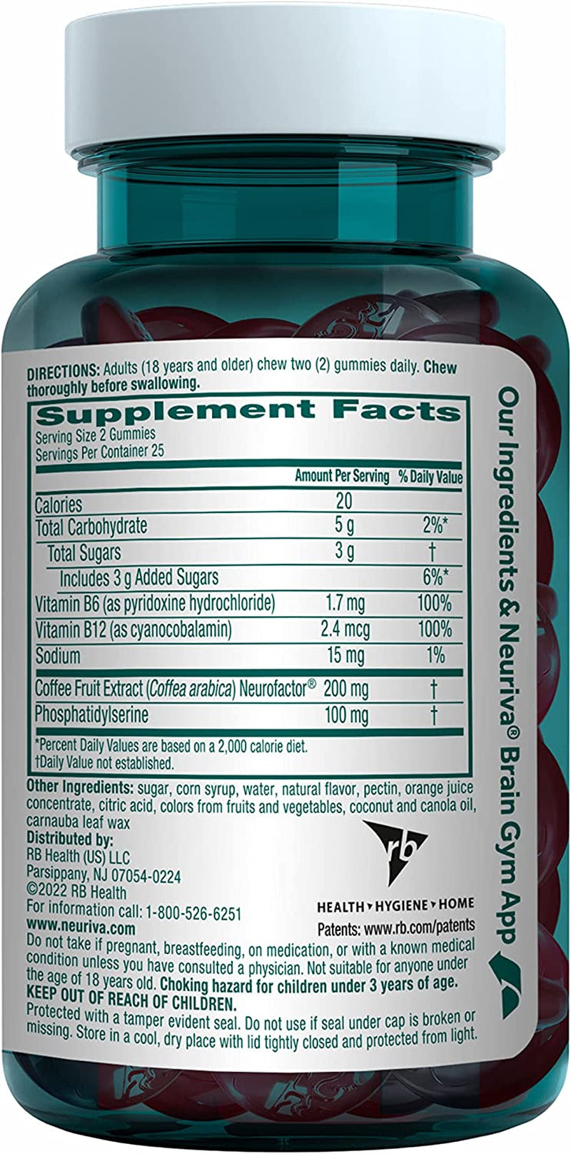 NEURIVA plus Brain Supplement for Memory,Focus & Concentration+Cognitive Function with Vitamins B6 & B12 and Clinically Tested Nootropics Phosphatidylserine and Neurofactor,50Ct Strawberry Gummies