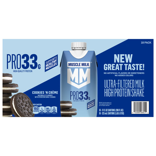 Muscle Milk 33G Protein Ultra-Filtered Milk Shake, Cookies 'N Crème, 11 Fl Oz, 18-Pack