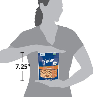 Fisher Peanuts, 5.15 Oz Resealable Bag Roasted Unsalted Nuts for Cooking, Baking, or Snacking, Natural & Gluten Free Cocktail Nuts Snack, Vegan, Keto, Plant Based Protein