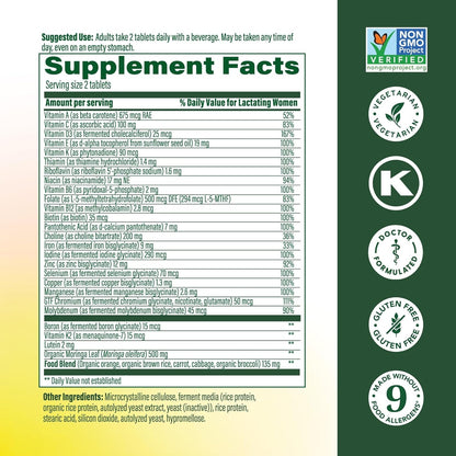 Megafood Baby & Me 2 Postnatal Vitamins for Women Breastfeeding with Folate (Folic Acid Natural Form), Choline, Iodine, Vitamin D, Moringa Leaf and More - 120 Tabs (60 Servings)