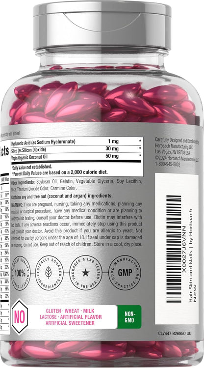 Horbäach Hair Skin and Nails Vitamins | 300 Softgels | with Biotin and Collagen | Infused with Argan Oil and Coconut Oil | Non-Gmo, Gluten Free Supplement