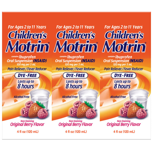 Children'S Motrin Dye-Free Berry Flavor Suspension, Fever Reducer & Pain Relief, 12 Fluid Ounces