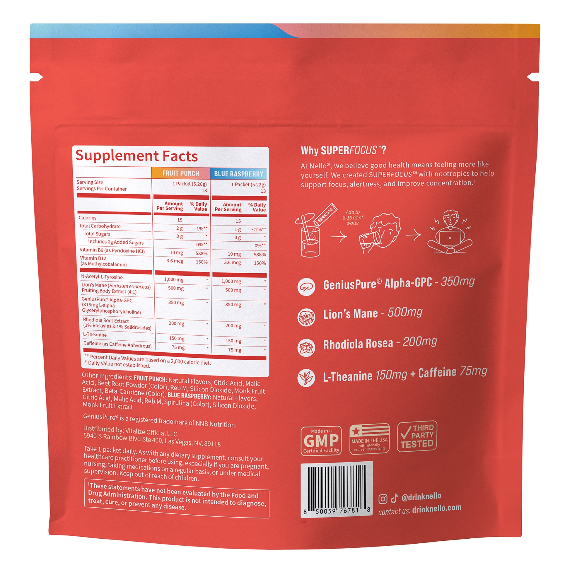 Nello Superfocus Drink Mix, 26-Ct, Variety Pack