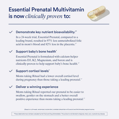 Ritual Essential for Women Prenatal Multivitamin: Folate & Choline for Neural Tube Support, Omega-3 DHA for Fetal Brain Development, Iron, Calcium-Helper D3 & K2, Non-Gmo, Vegan, Citrus, 30 Days