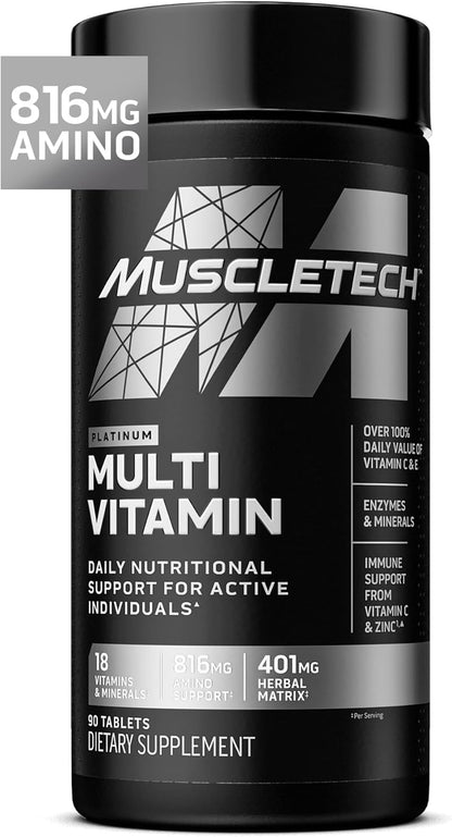 Muscletech Platinum Multivitamins for Men & Women - Multi-Vitamin Supplement for Immune Support - 18 Vitamins & Minerals, Vitamin a C D E B6 B12 - Daily Workout Supplements for Men - 90 Capsules