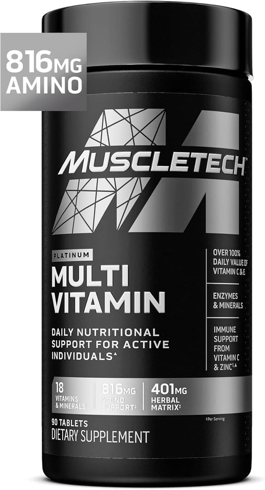 Muscletech Platinum Multivitamins for Men & Women - Multi-Vitamin Supplement for Immune Support - 18 Vitamins & Minerals, Vitamin a C D E B6 B12 - Daily Workout Supplements for Men - 90 Capsules