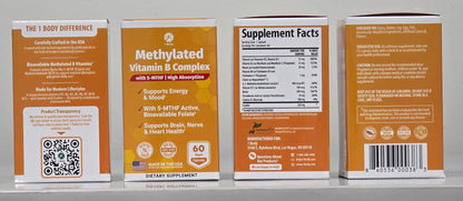 Vitamin B Complex – Methylated B Vitamins for Energy, Brain & Metabolism Support | Bioactive B Complex Vitamins for Women & Men with Methyl Folate (5-MTHF) & Methyl B12 – 60 Count
