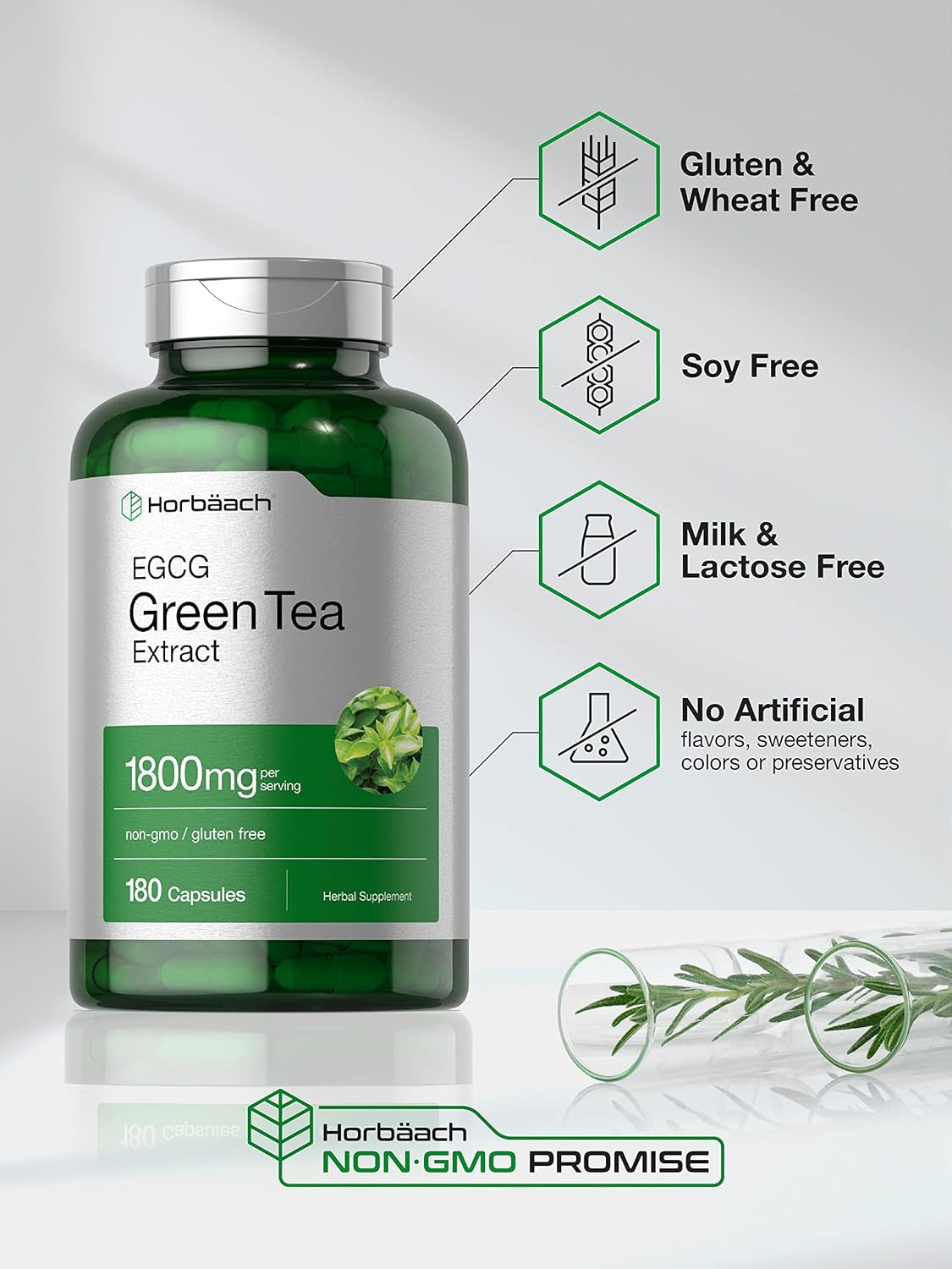 Horbäach EGCG Green Tea Extract Pills | 180 Capsules | Max  | Non-Gmo & Gluten Free Supplement
