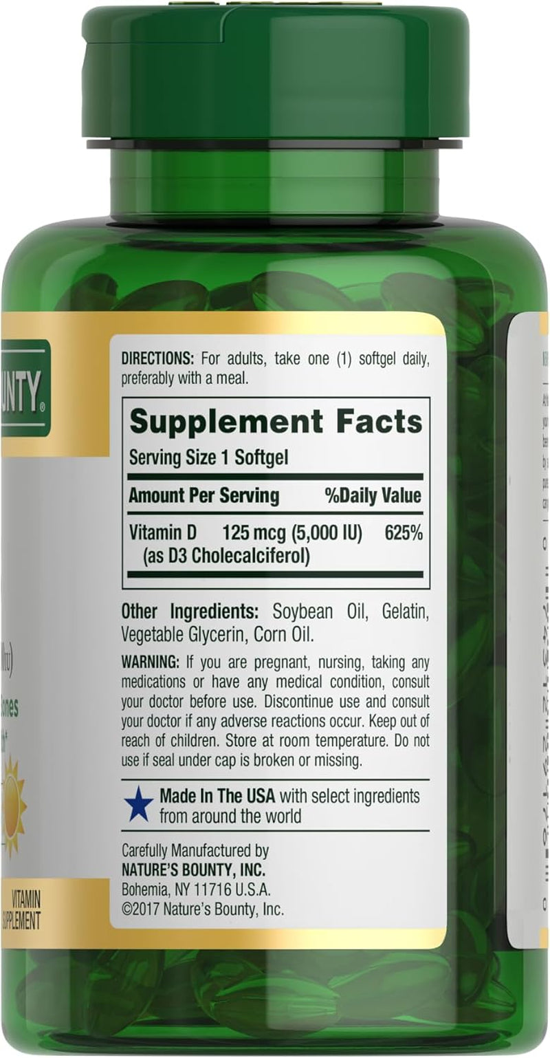 Nature'S Bounty Vitamin D3 5000 IU Softgels, Rapid Release, Immune Support, Vitamin D Supplements, 240 Ct