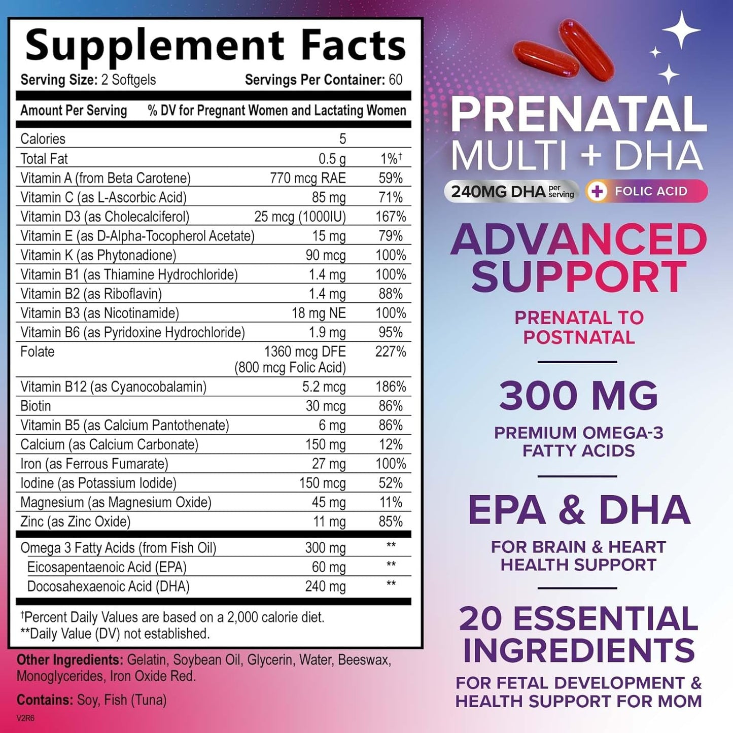Prenatal Vitamins for Women with Folic Acid + Omega 3 DHA for Fetal Brain Development, Best Prenatal Vitamin Supplement, Daily Pregnancy Multivitamin Nutritional Support, Vegan, Non-Gmo, 120 Softgels