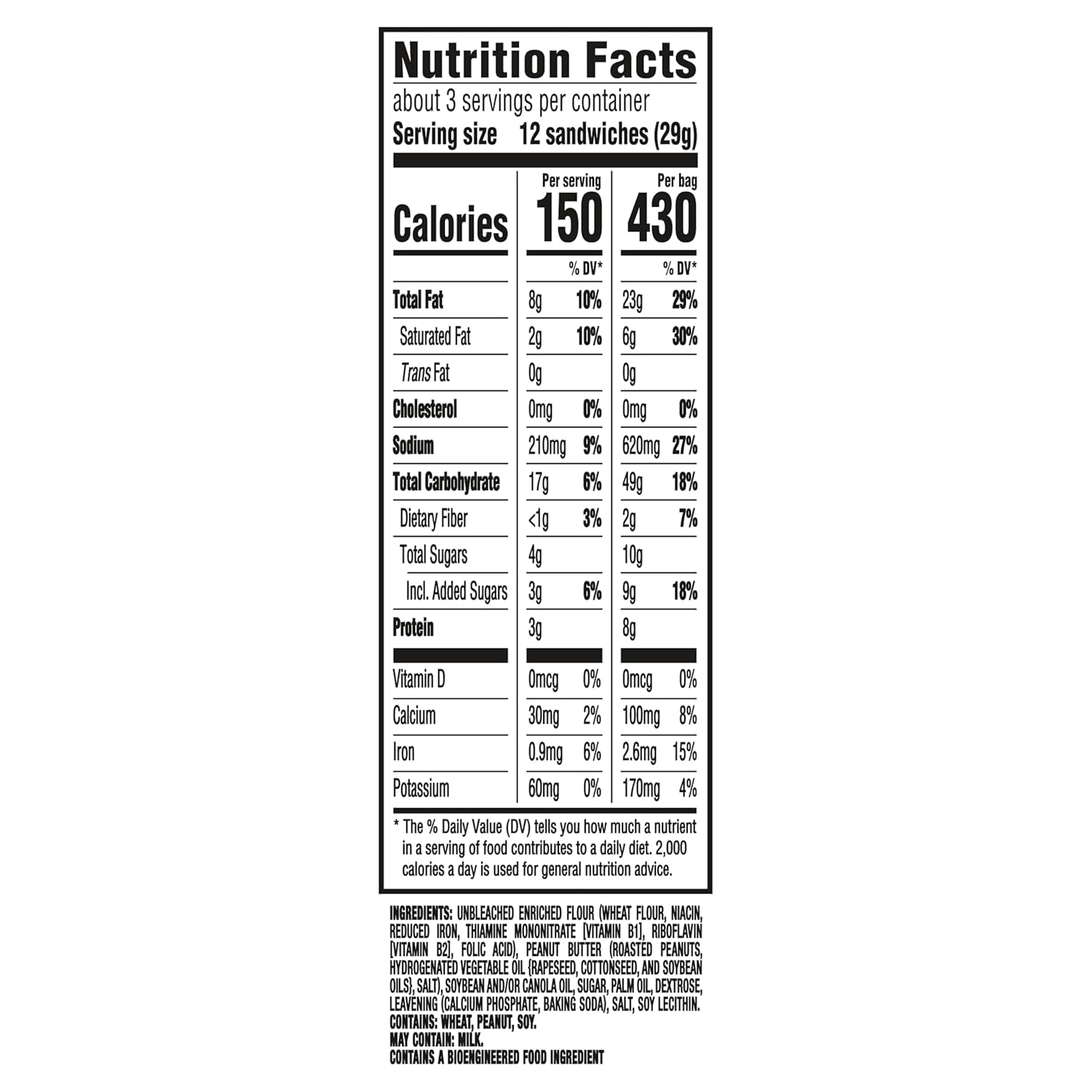 RITZ Bits Peanut Butter Sandwich Crackers, 3 Oz Bags Case of 12