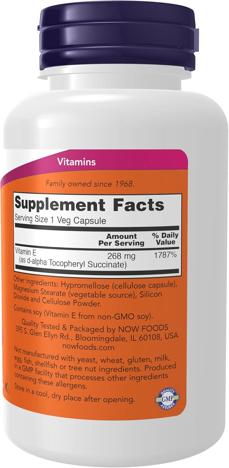 NOW Foods Supplements, Vitamin E-400 IU D-Alpha Tocopheryl, Dry, Antioxidant Protection*, 100 Veg Capsules