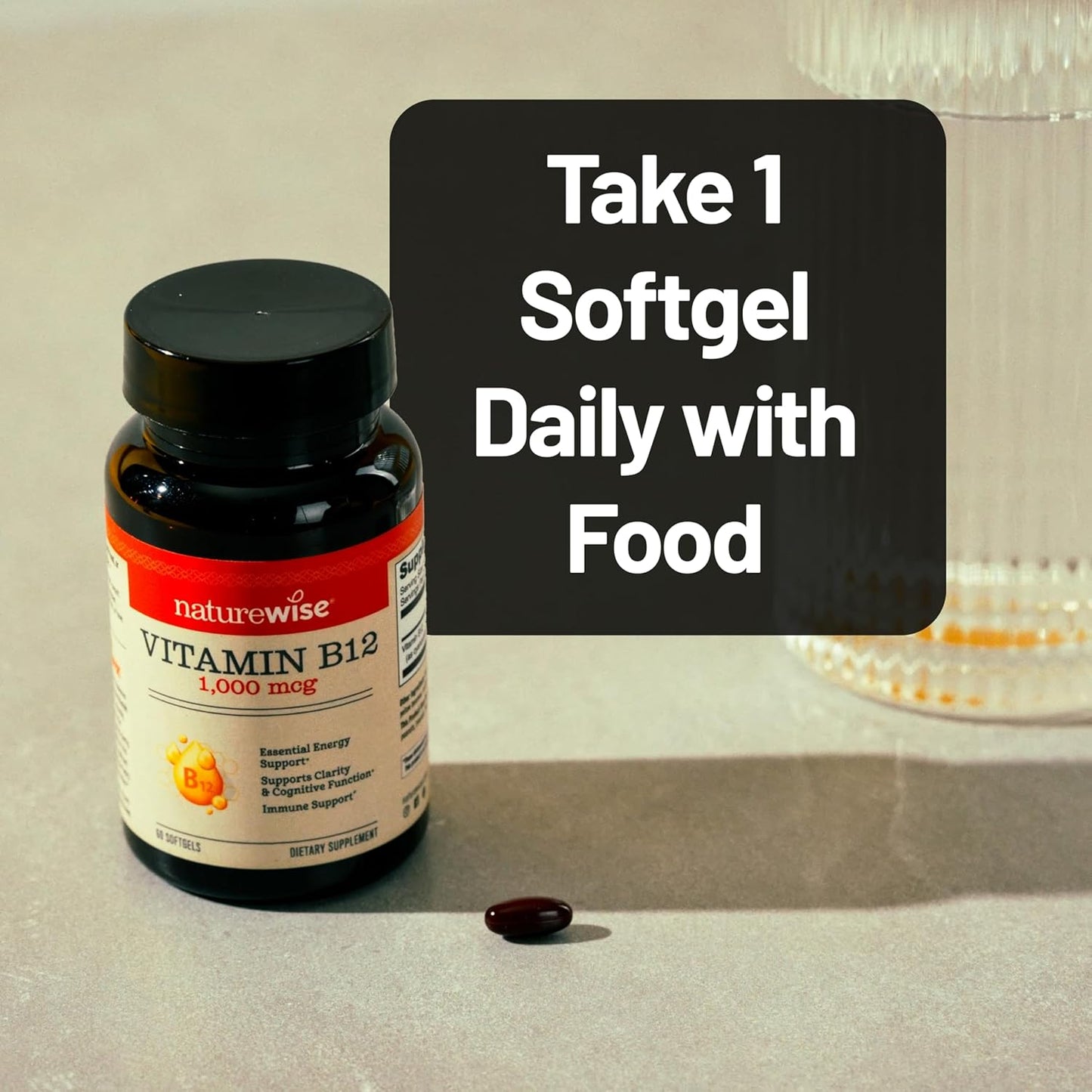 Naturewise Vitamin B12 1000 Mcg - Dietary Supplement for Supporting Energy Metabolism, Mental Clarity, Nervous System Health - Easy-To-Swallow, Soy & Gluten-Free, Non-Gmo - 60 Softgels[60-Day Supply]