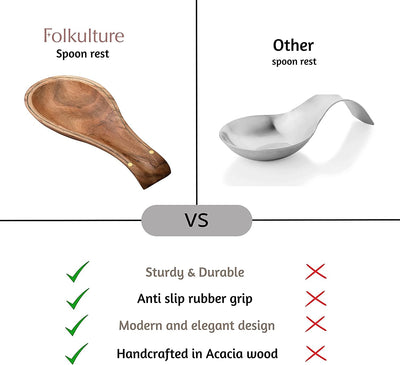Spoon Rest for Kitchen Counter, Spoon Holder Acacia Wood, 10 Inches