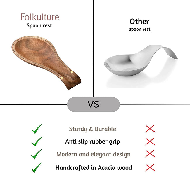 Spoon Rest for Kitchen Counter, Spoon Holder Acacia Wood, 10 Inches