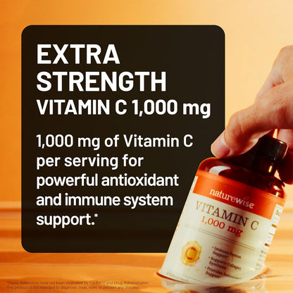 Naturewise Vitamin C 1000Mg Capsules - Extra Strength Vegan Vitamin C for Daily Antioxidant & Immune Support - Non-Gmo, USA Manufactured - 120 Capsules[120-Day Supply]
