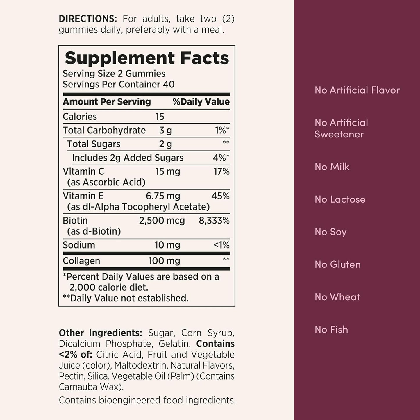 Nature'S Bounty Optimal Solutions Hair, Skin & Nails with Biotin and Collagen, Citrus-Flavored Gummies Vitamin Supplement, 2500 Mcg, 80 Ct, 40 Total Servings