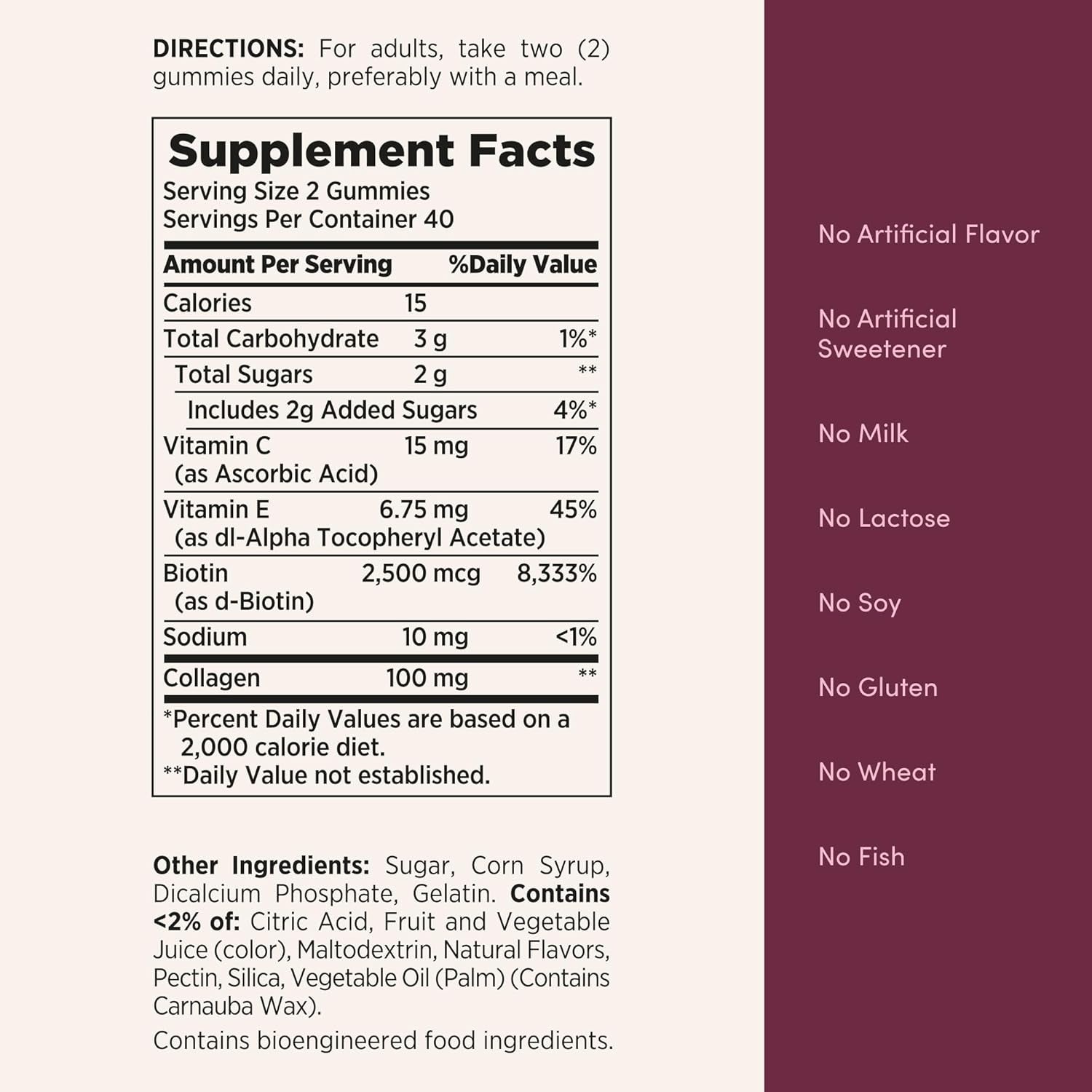 Nature'S Bounty Optimal Solutions Hair, Skin & Nails with Biotin and Collagen, Citrus-Flavored Gummies Vitamin Supplement, 2500 Mcg, 80 Ct, 40 Total Servings