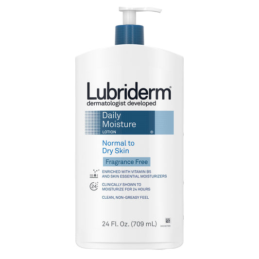 Lubriderm Daily Moisture Lotion, Fragrance Free 24 Fl Oz, 2-Count + 6 Fl Oz Travel Size
