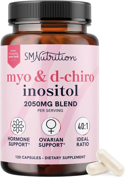 Myo-Inositol & D-Chiro Inositol for Hormone Balance for Women | Fertility, Ovarian Health & Cycle Support | Ideal 40:1 Ratio, Myoinositol 2000Mg & D Chiro 50Mg | Ovarian Support Vitamins | 120 Ct.