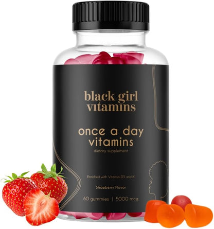Black Girl Vitamins Once a Day - Womens Multivitamin Gummy - Vitamin A, B, C, E and Zinc. Multivitamin for Women, Immune Support. Vegan, Gluten-Free. Made in the USA (30 Day Supply, Strawberry)